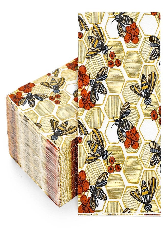 JarThenaAMCS مناديل ضيوف JarThenaAMCS، 40 قطعة، بتصميم النحل، مناديل ورقية للاستخدام مرة واحدة، مزينة بنقشة خلية النحل، مثالية للحمام، لوازم حفلات أعياد الميلاد الصيفية، وتزيين الطاولات. - Image 1